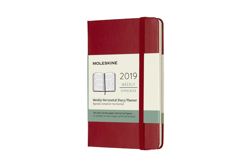 Obrázok Moleskine: Horizontální týdenní diář 2019 tvrdý červený S