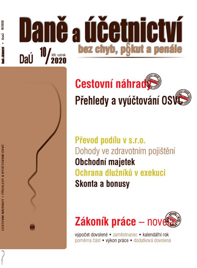 Obrázok DaÚ 10/2020 - Cestovní náhrady, Přehledy a vyúčtování OSVČ, Dohody ve zdravotním pojištění, Zákoník práce po novele-výpočet dovolené po dnech