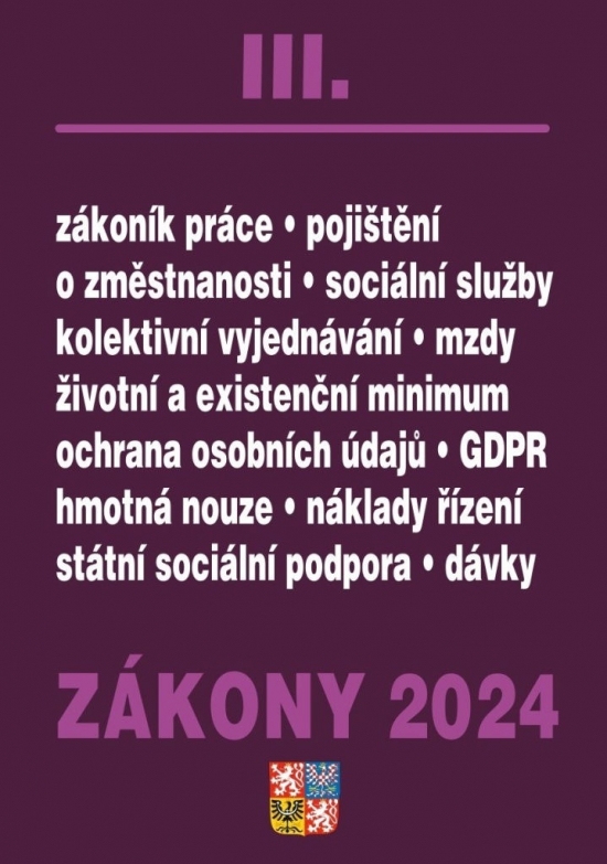 Obrázok Zákony III/2024 Zákoník práce, Pojištění, Sociální služby