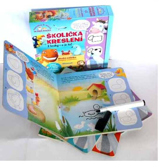 Obrázok Školička kreslení - 3 kroky a je to! (4 knížky + stíratelný fix)