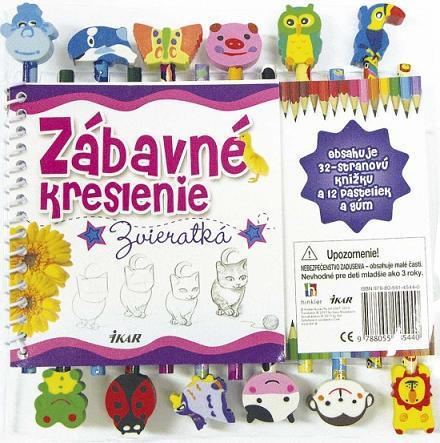 Obrázok Zábavné kreslenie – Zvieratká (12 pasteliek a gúm)